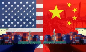 US-China trade agricultural impact visualization showing global commodity flow shifts between United States and China with digital trading infrastructure connecting soybeans corn and other agri markets