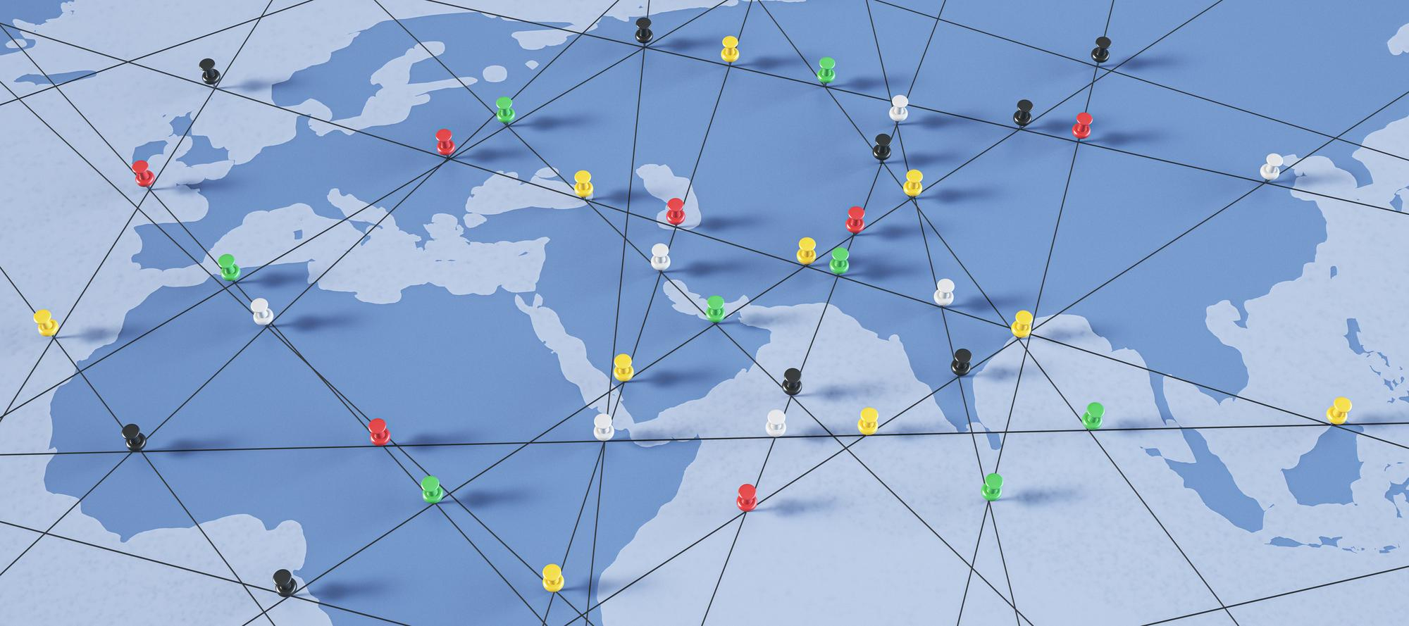 Geopolitics influencing global agriculture and trade flows in 2026 illustrated with world map and commodity icons.