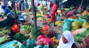 African agrifood market grain imports at a busy port terminal with bulk carriers unloading wheat and corn shipments