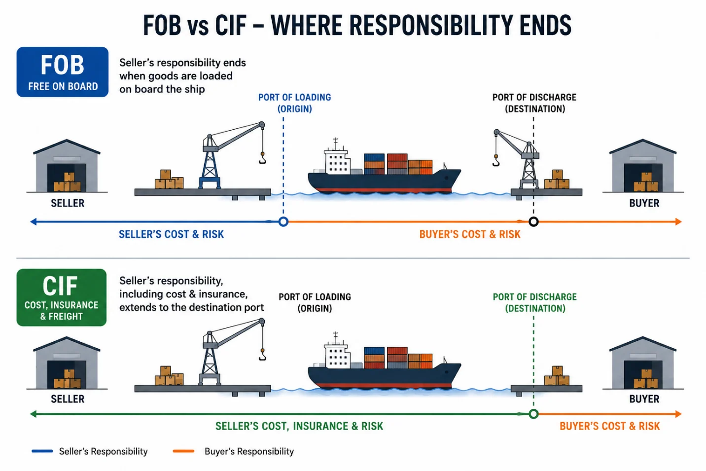 FOB and CIF responsibilities in rice trade