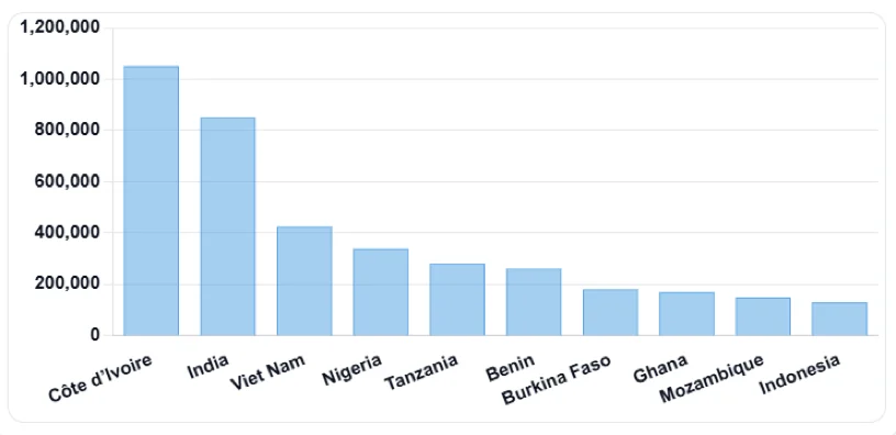 Chart highlighting the top cashew producers