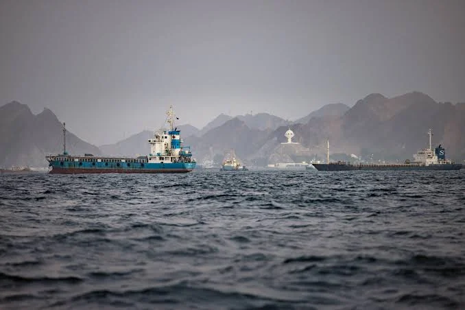 Cargo ship crossing the Strait of Hormuz during disruptions to regional trade routes