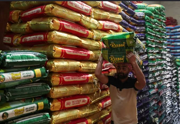 Indian basmati rice being packed for export to international markets