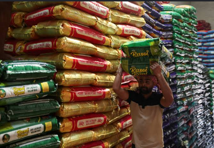 Indian basmati rice being packed for export to international markets