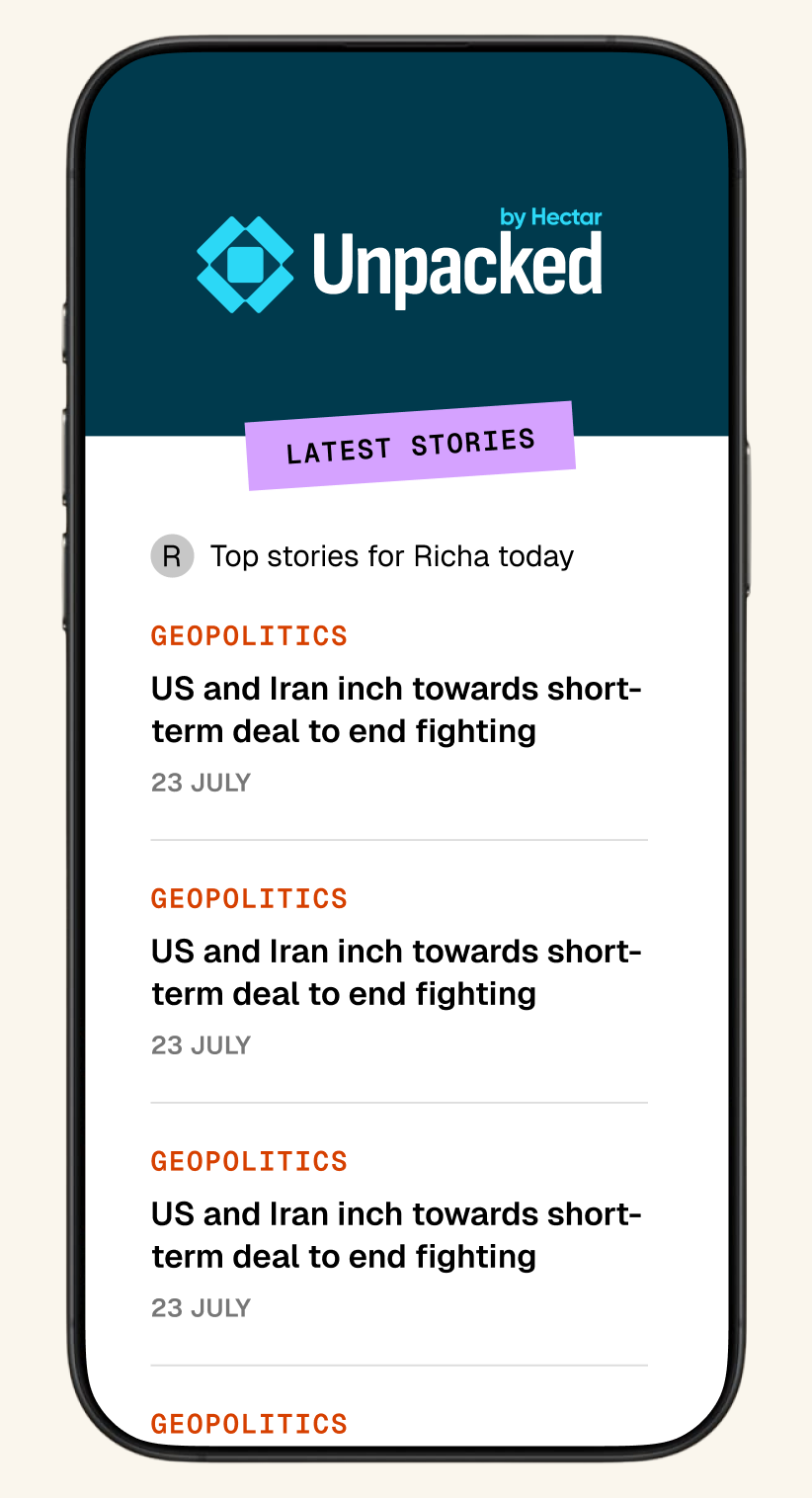 The Unpacked newsletter open on a phone, showing the latest stories